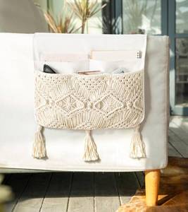 lot 17139 image: Mkono Macrame Couch Organizer Remote Control Caddy Sofa Armrest Armchair Bedside Storage Holder Bag for TV Remote, Magazine, Books, Cell Phone, iPad, Boho Living Room Home Dorm Decor, Beige, Large
