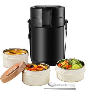 lot 17150 image: 82oz Adults Thermo Food Jar For Hot Food 3 Tier BentoFood Wide Mouth Insulated Stackable Food Containers Hot Cold lunch box for Work Office Outdoors Picnic (BLACK)