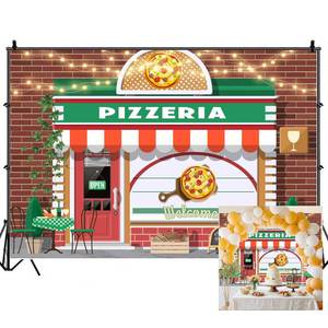 lot 17172 image: Pizza Party Backdrops for Photoshoot, Pizza Shop Store Themed Birthday Party Picture Decorations Wall Backdrop for Photography Decor Banner, Photographic Studio Photo Backgrounds 7X5 FT