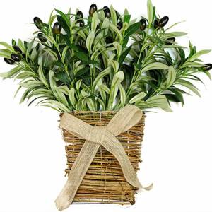 lot 17187 image: Avoik Artificial Hanging Plants, Fake Olive Branch and Wall Basket Decor Front Door Faux Greenery Branches in Wicker Basket Wall Hanger Planters for Home Office Living Room Bathroom Farmhouse Decor