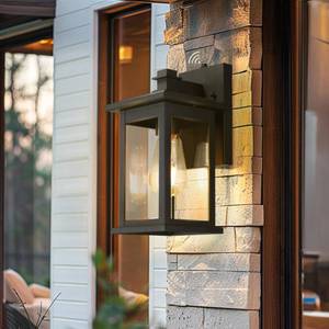 lot 17195 image: Emliviar Dusk to Dawn Outdoor Porch Light Outdoor Lighting Photocell Sensor, Matte Black Outside Wall Light with Clear Glass, Anti-Rust,1803EW1-PC BK