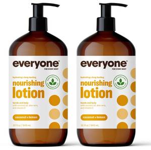 lot 17199 image: Everyone 2-in-1 Lotion for HandsBody, 32 ounce (Pack of 2) Coconut and Lemon made with Essential Oils for Men and Women