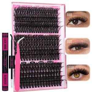 lot 18083 image: Yawamica Faux Mink Eyelash Extensions Kit, 300pcs 60D80D100D Individual Clusters, Black, Cruelty Free, DIY Lash Beginners