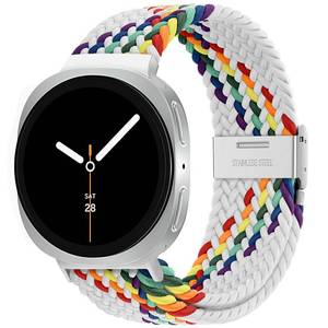 lot 18095 image: Eiavike Stretchy Braided Bands For Samsung Galaxy Watch 8 40mm 44mmGalaxy Watch 8 Classic 46mm, Smartwatch Replacement Elastic Nylon Woven Breathable Sport Strap For Men Women (White Rainbow)