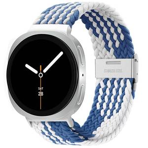 lot 18098 image: Eiavike Stretchy Braided Bands For Samsung Galaxy Watch 8 40mm 44mmGalaxy Watch 8 Classic 46mm, Smartwatch Replacement Elastic Nylon Woven Breathable Sport Strap For Men Women (BlueWhite)