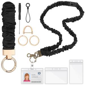 lot 18100 image: Eersida Teacher Scrunchies Lanyard with Safety Breakaway Buckle Retractable Lanyard Keychain Wristlet Office Gift for Women(Black,Classic Style)