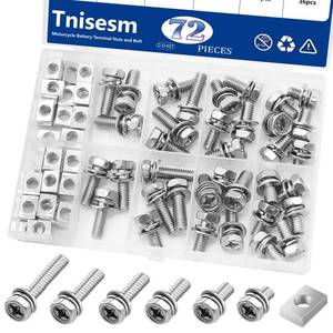 lot 18112 image: Tnisesm 72PCS Battery Terminal Motorcycle Bolts and Nuts Kit M6x1012161820mm 304 Stainless Steel Battery Bolt with Square Nut for ATV Bike, Motorcycle, Scooter