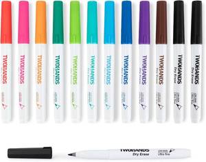 lot 18114 image: TWOHANDS Dry Erase Markers Ultra Fine Tip,0.7mm,Low Odor,Extra Fine Point,11 Assorted Colors,Whiteboard Markers for School,Office,Home,or Planning Whiteboard,12 Count,20529