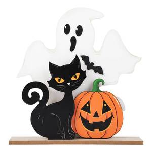lot 18118 image: Halloween Decorations Indoor Wooden Black Cat Halloween Decor Ghost Table Sign Pumpkin Table Centerpieces Standing Tabletop Decoration for Holiday Desk Tiered Tray Party Shelf Decorations Farmhouse
