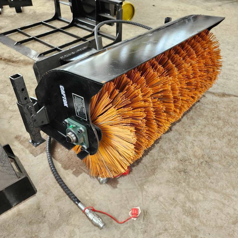 lot 7206B image: Unused MINI Skid Steer Hydraulic Angle Broom Attachment
