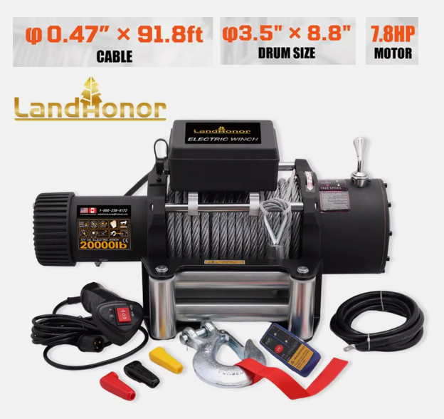 lot 2551A image: Unused 2025 LandHonor 20000 LBS Electric Winch 7.8 HP 12V Series Wound Motor LHR-EW20000