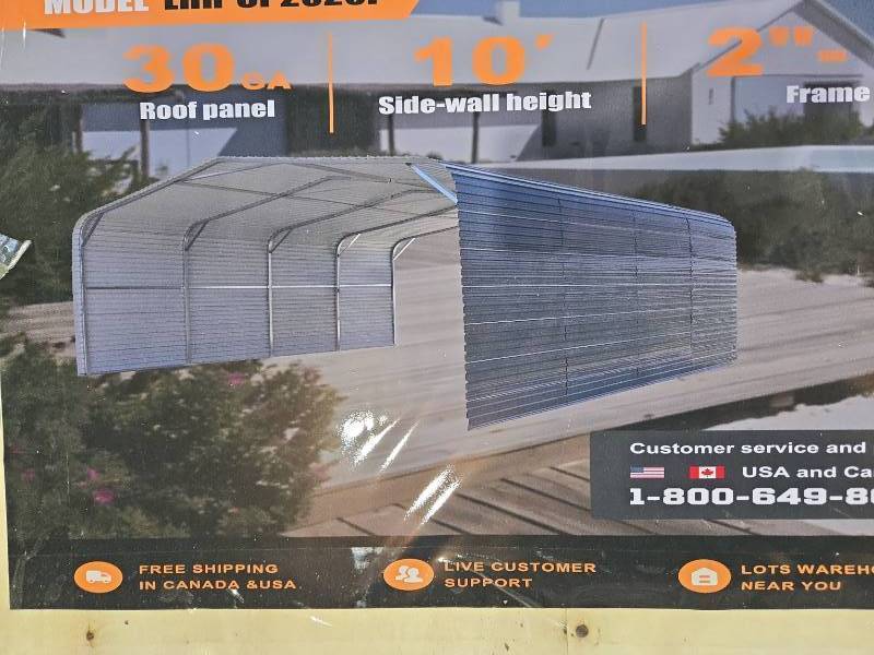 lot 2690 image: Unused Landhonor  20ft x20ft All-Steel Carport w10 Enclosed Sidewalls
