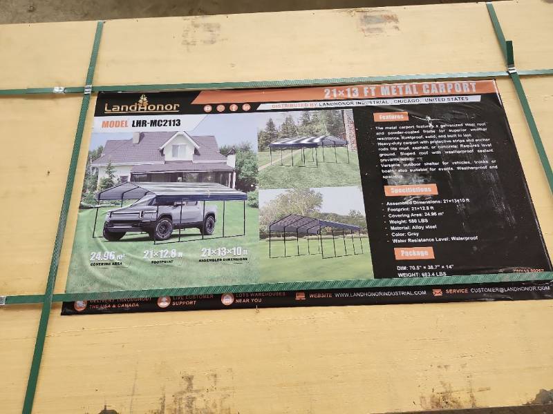 lot 2761 image: Unused Landhonor Metal Carport  LHR-MC2113
