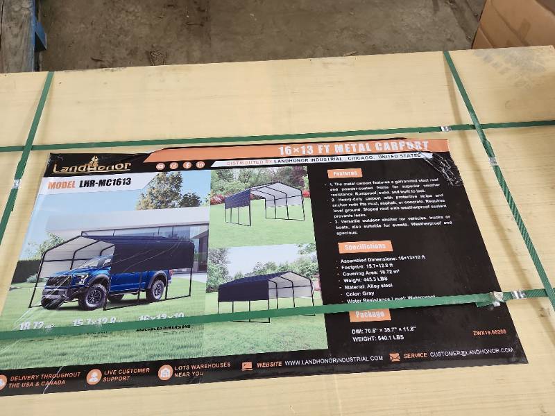 lot 2762 image: Unused Landhonor Metal Carport  LHR-MC1613
