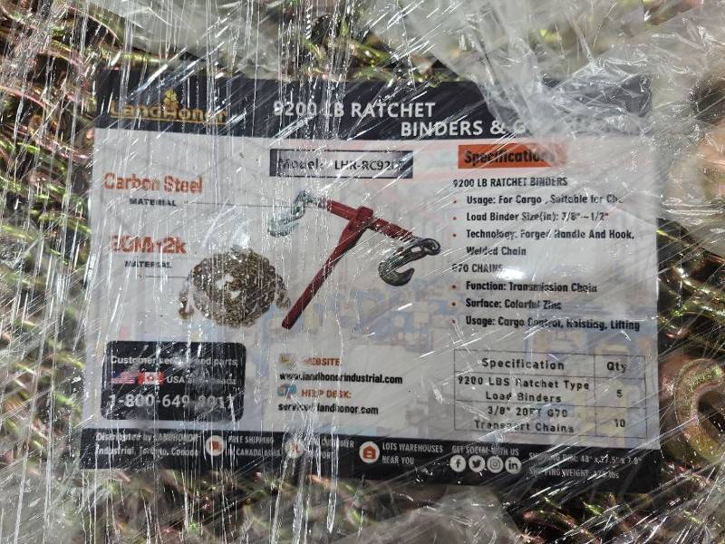 lot 2971 image: Unused Landhonor 9200lb Ratchet Binders  G70 Chains  LHR-RC9200