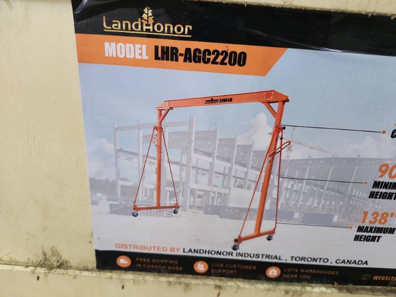 lot 2974 image: Unused Landhonor 2200lb Adjustable Height Gantry Crane  LHR-AGC2200