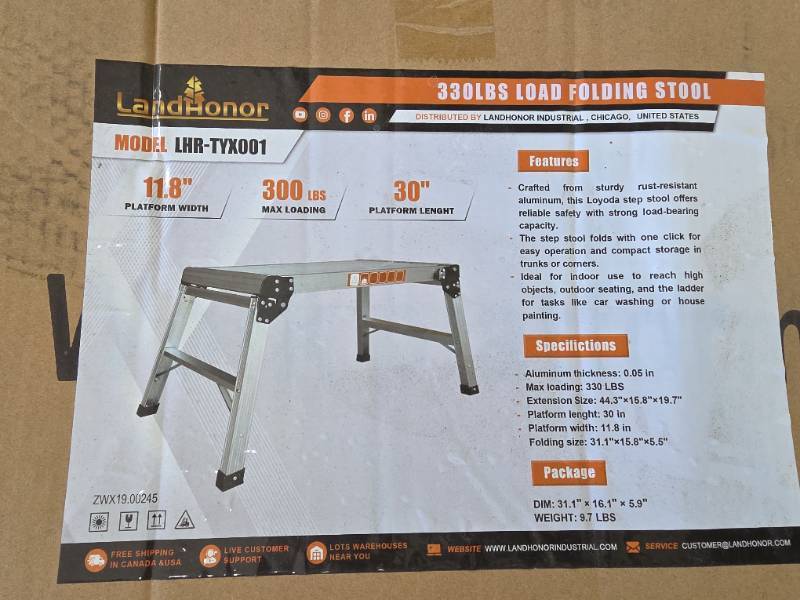 lot 2806 image: Landhonor 330lbs Capacity Folding Work Platform Stool