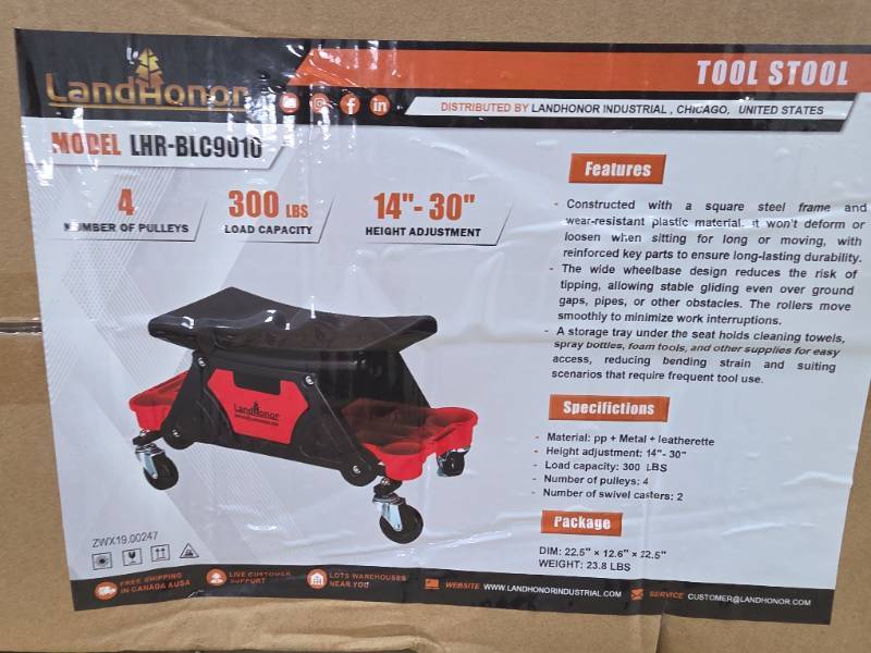 lot 2809 image: Landhonor Rolling Tool Stool with Storage