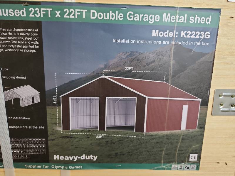 lot 6563 image: Unused 23x22 ft Double Garage Metal Shed  Model K2223G