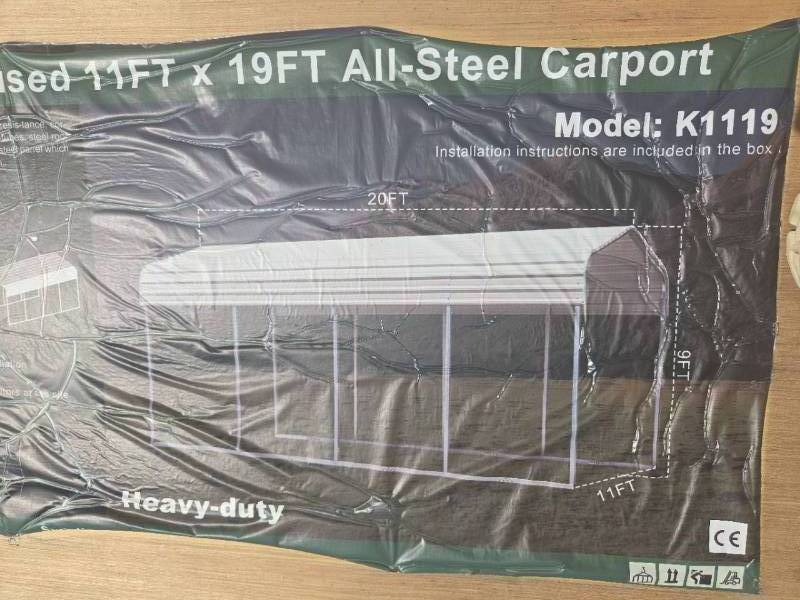 lot 8102 image: 11x19 ft Heavy-Duty All-Steel Carport Kit - Model K1119