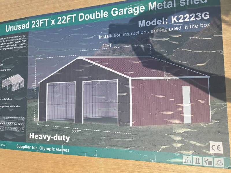 lot 8130 image: Unused 23x22 FT Double Garage Metal Shed K2223G