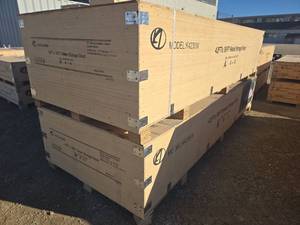 lot 9002 image: Unused 42 x 30Ft Metal Storage Shed  Cream