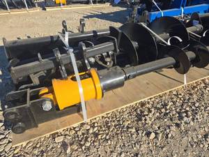 lot 12019 image: Unused GIYI Qty. (8) Mini Excavator Attachments  Buckets, Augers, Grapple, Rake &amp Ripper