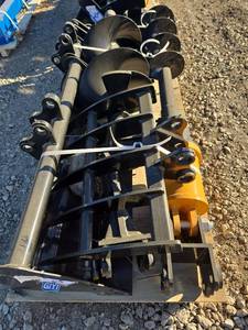 lot 12021 image: Unused GIYI Qty. (8) Mini Excavator Attachments  Buckets, Augers, Grapple, Rake &amp Ripper