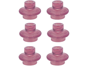lot 354213 image: 6Pcs Glass Candlestick with Vertical Striped Pattern Glass Vases Holders for Living Room and Cafe Decors Multifunctional Dec Pink