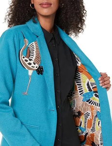 lot 354222 image: Terea Xtra Long-Trench Embroidered Bird Blue Adobe Crane Women��s Xl Teal Turquoise Long-Size Med New With Tags In Orginal Poly Bag  - Retail $79