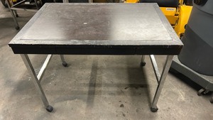 lot 354264 image: 4ft Rolling Desk with Drawer Brown Wood with Silver Metal Legs