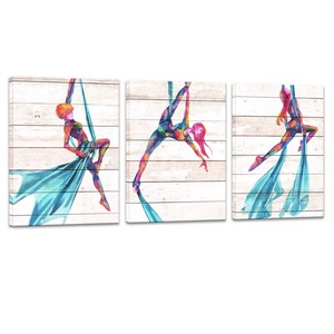 lot 3544008 image: sechars 3 Piece Wall Art Canvas Abstract Women in The Air Silks Do Aerial Yoga Poster Art Prints