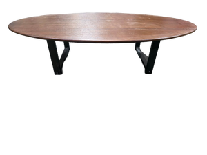 lot 3544016 image: Round Walnut Coffee Table with Metal Base - Retail $450