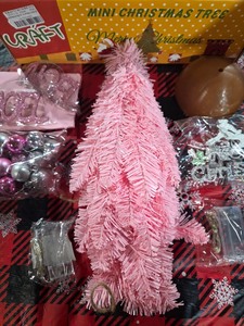 lot 3544040 image: Wangchao Craft 20 Mini Pink Christmas Tree, Artificial Small Table Top Warm Lights, Star Treetop and Ornaments, Tabletop Christmas Tree for DIY Pink Christmas Decoration Gifts - Retail $15