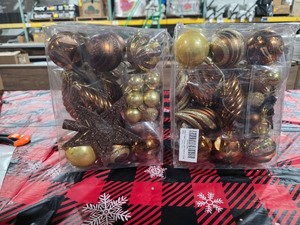 lot 3544042 image: Shatterproof Brown and Gold Glitter Christmas Ornament Set - 100pcs - Retail $15