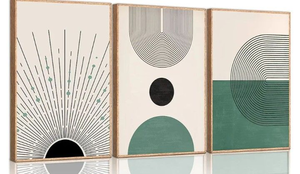 lot 3544060 image: 3 Pcs Sage Green Boho Canvas Wall Art Modern Abstract Minimalist Neutral Bohemian Sun Geometric Line Painting Picture Wall Decor Poster Print Artwork for Living Room Bedroom Home Decoration Unframed 11 x 16