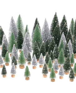lot 3544070 image: 90 pcs Mini Christmas Tree Decor, Artificial Christmas Tree 5 Sizes,Mini Sisal Snow Frost Trees with Wooden Base for Christmas Decor Christmas Party Home Table Craft Decorations (A-GreenSilver) (3 boxes of 30)