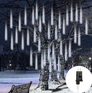 lot 3544080 image: Christmas Lights Outdoor, 288 LED 8 Tube 12 Inch Meteor Shower Rain Lights, Plug in Falling Icicle Lights Christmas Decoration for Xmas Tree Yard House D�cor (White)