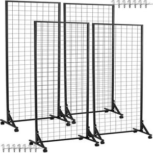 lot 3544104 image: Rolling Metal Grid Display Panels with Stand 4Pack  - Retail $199