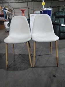 lot 3544124 image: Set of 2 White Linen Upholstered Dining Chairs Shipping Dust Present