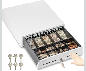 lot 3544151 image: Volcora 16 Push Open Cash Register Drawer for Point of Sale (POS) System, Partial Removable White Heavy Duty Till with 5 Bills8 Coin Slots, Key Lock and Double Media Slots - Retail $69