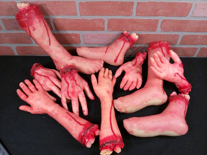 lot 136 image: Halloween Severed Bloody Hands Feet Prank Prop Party Haunted House