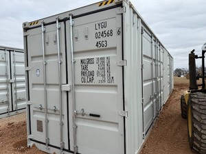 lot 1461D image: 40 foot First Use High Cube Container with Rear Doors and a set of 2 Side Wide Side Doors, Tan in Color LYGU0245686
