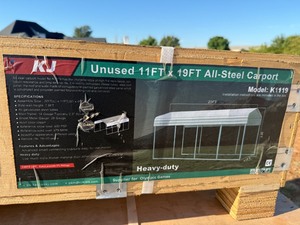 lot 1131D image: Unused 2025 K1119 11 x 19 Carport in Cream Color  26 gauge, Side Wall Height of 94