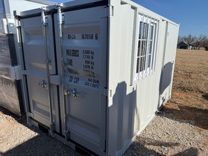 lot 1190D image: Unused 2025 10 Foot Long Shipping container with 2 end doors, side window, side entry door.  Weighs 1750 pounds.  1670586