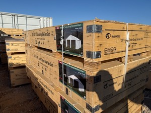 lot 1455D image: Unused K3325 33x25 foot Double Garage Steel Building, Cream in Color, one walk through door, No Garage Doors, 26 gauge sheets, 14 foot height