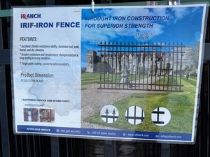 lot 1300D image: Unused IRIF set of 8 panels of Iron Fencing with finials, Panels approximately 9 feet long and 7 feet high