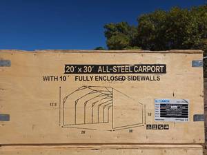 lot 1736 image: SDLANCH 20x30 All-Steel Carport Kit with Enclosed Sidewalls