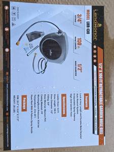 lot 1923 image: Landhonor 12 inch x 100ft Retractable Garden Hose Reel