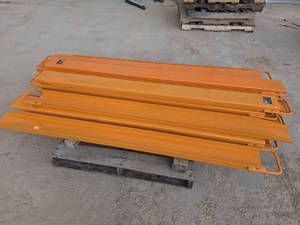 lot 2229 image: Unused Set (2 Pieces) Industrial Forklift Extensions - Orange Pallet Fork Sleeves, 8ft